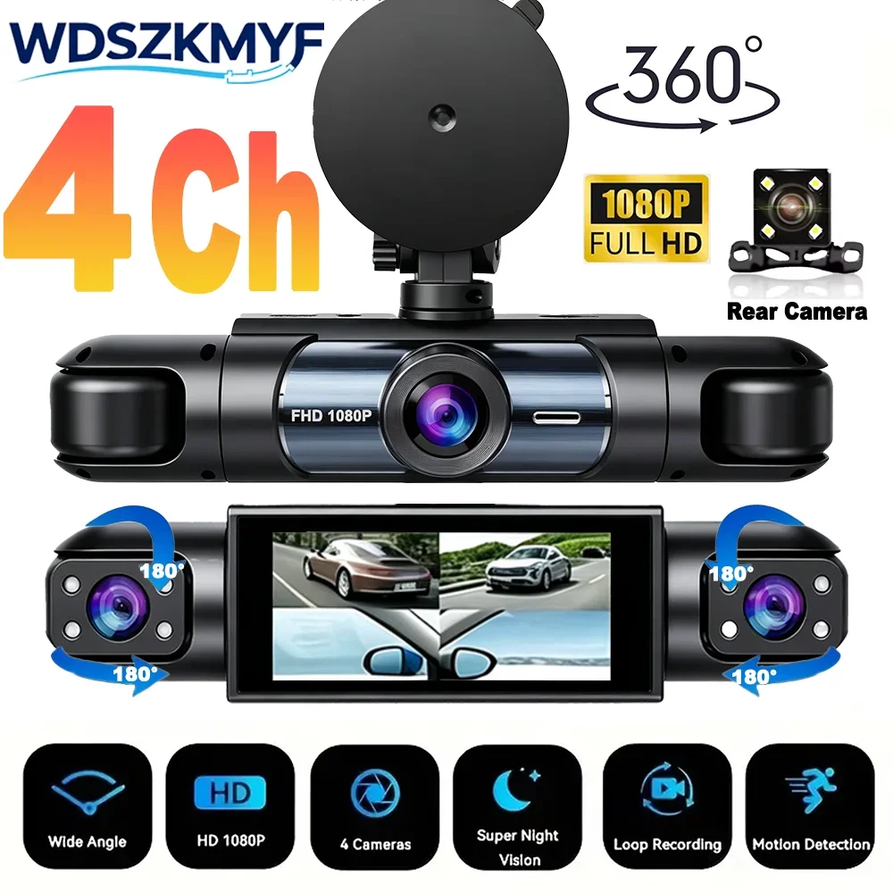 FHD 1080P 3/4 Channel Dashcam Cars Black Box Driving Camera Night Vision Loop Recording 24H Parking Mode Car Accessorie G-Sensor
