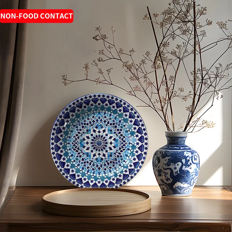 1pc Blue and White Star Pattern Ceramic Wall Art Plate - Nordic Home Decor, Circular Non-Food Contact Ornamental Piece for