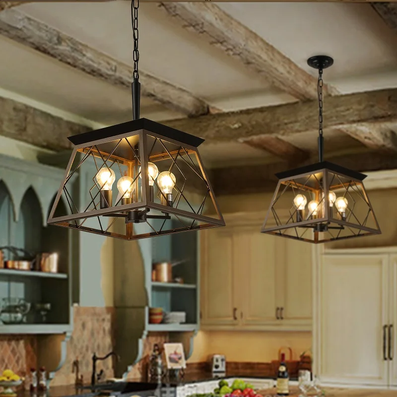 Farmhouse Chandelier 4 Light Vintage Antique Chandeliers Light Fixture for Kitchen Dining Room Living Room Walnut