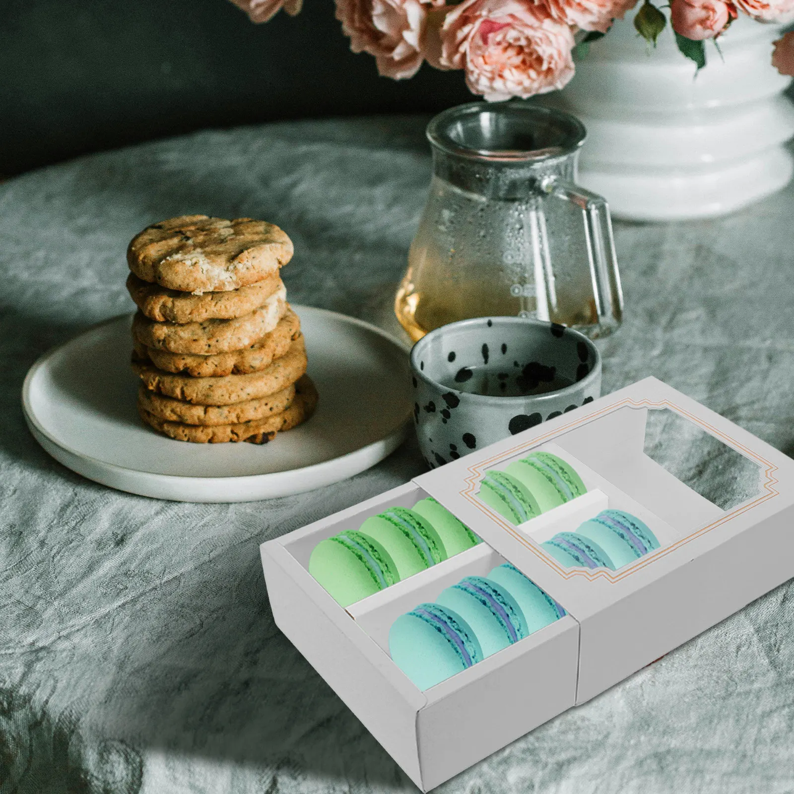 

10Pcs Macaron Boxes Paper Large Clear Window Drawer Style Baking Packaging Supplies Macaron Container Cookie Truffle Dessert