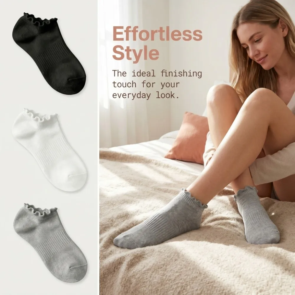 6Pairs Cute Thin No Show Socks Anti-friction Short Women Ruffle Socks Sweat-Absorbent Frilly Low Cut Socks Home