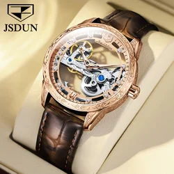 JSDUN 8917 Fashion Hollow Skeleton Mechanical Watch For Men Waterproof Automatic Man Wristwatch Luxury Business Original Watches