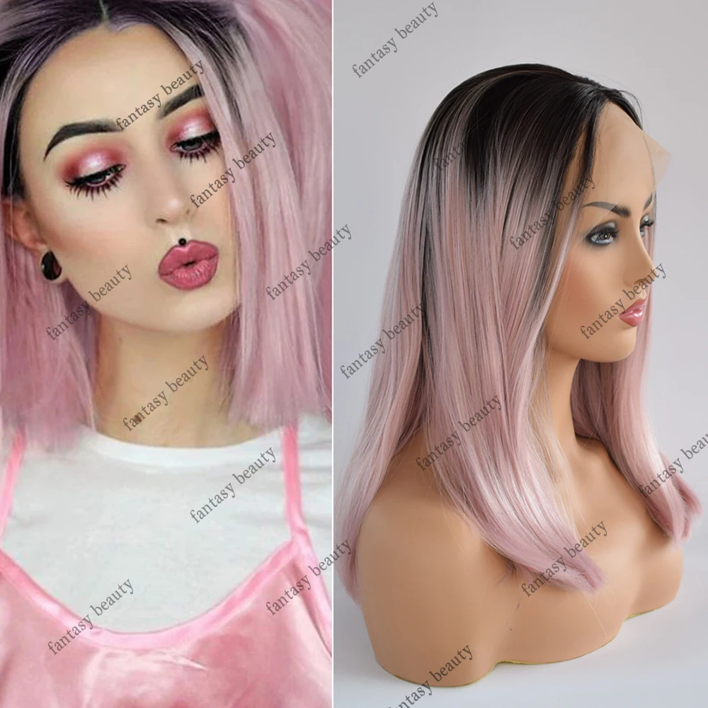 

Ombre 13x4 Lace Front Wigs with Transparent Lace Light Pink /White Short Straight Bob Wig Middle Cosplay For Black White Women