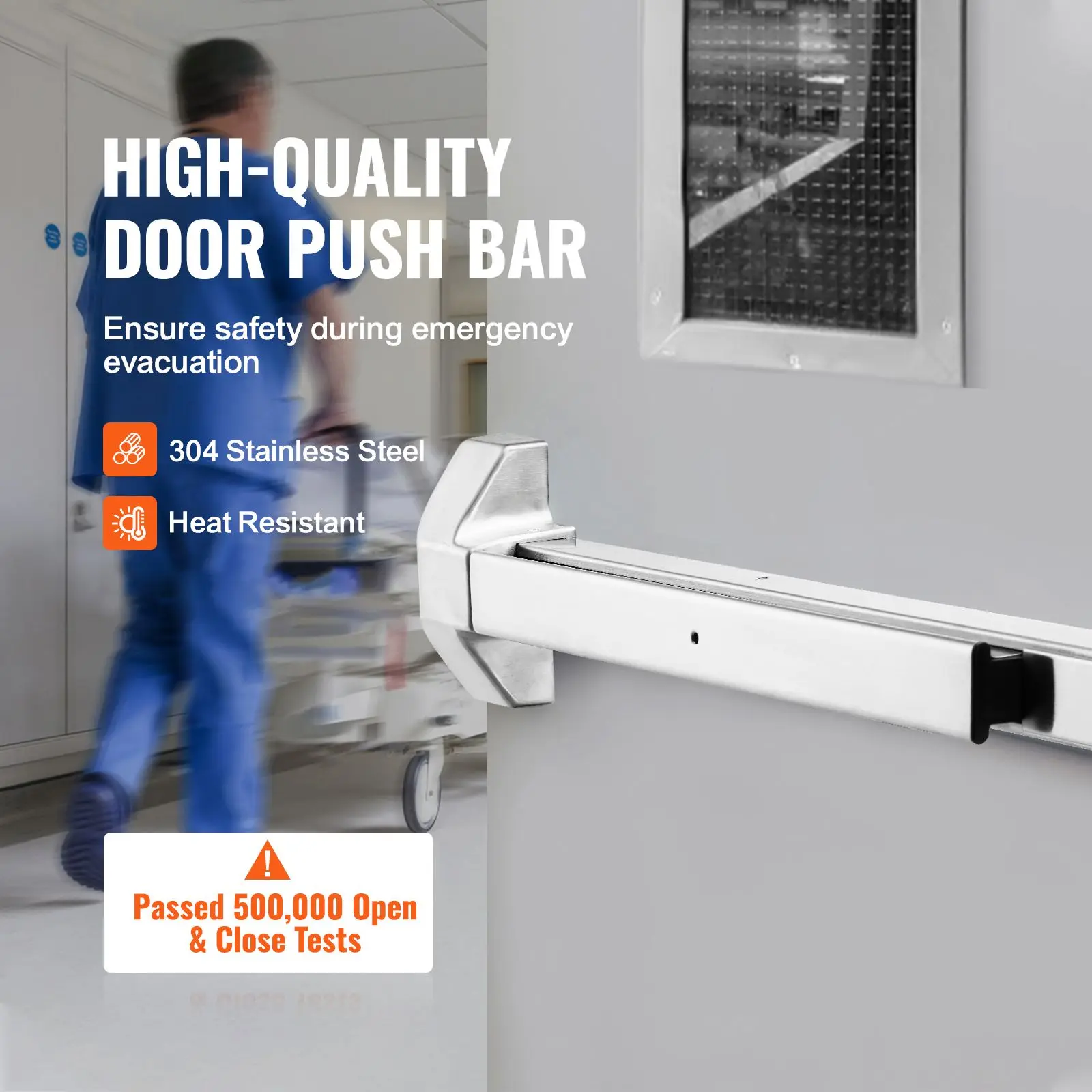 Door Push Bar Panic Exit Device, 31' Stainless Steel Commercial Emergency Exit Door Push Bar with Exterior Lever and 3 Keys, Eme