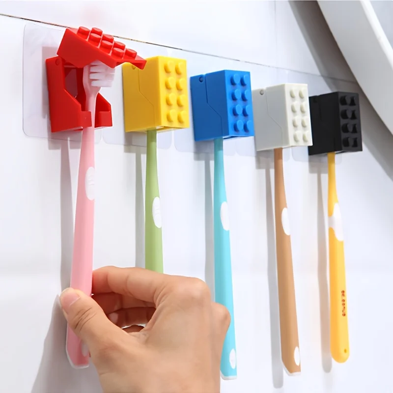 1Pcs Building Block Shaped Toothbrush Holder Creative Mini Children Toothbrush Storage Rack Dust Waterproof Wall Toothbrush Hook