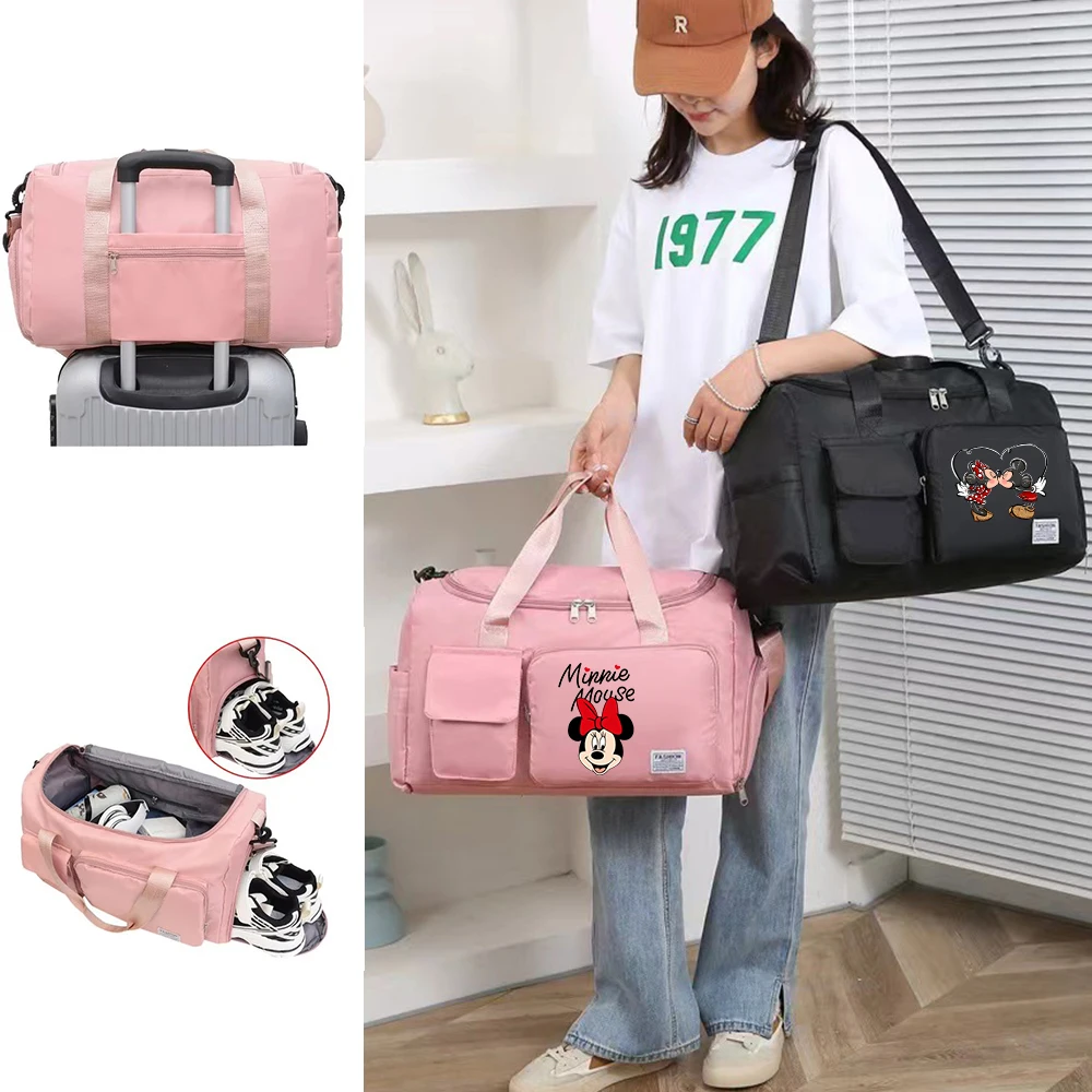 Mickey Minnie Mouse Cartoon Travel Bag Large Capacity Shoulder Storage Bags Gym Duffle Pack with Shoe Compartment HandBag