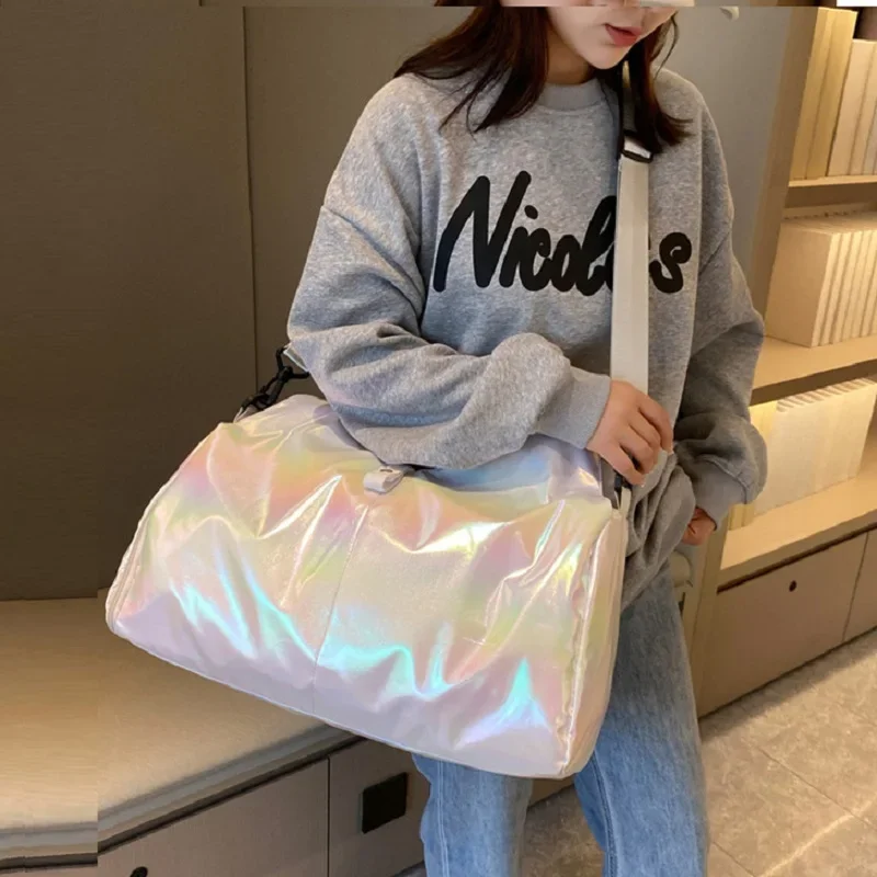 Fashion Pearlescent Colour Fitness Gym Bags Women Yoga Mat Bag Wet Dry Handbags Large Waterproof Multifunction Travel Duffle Bag