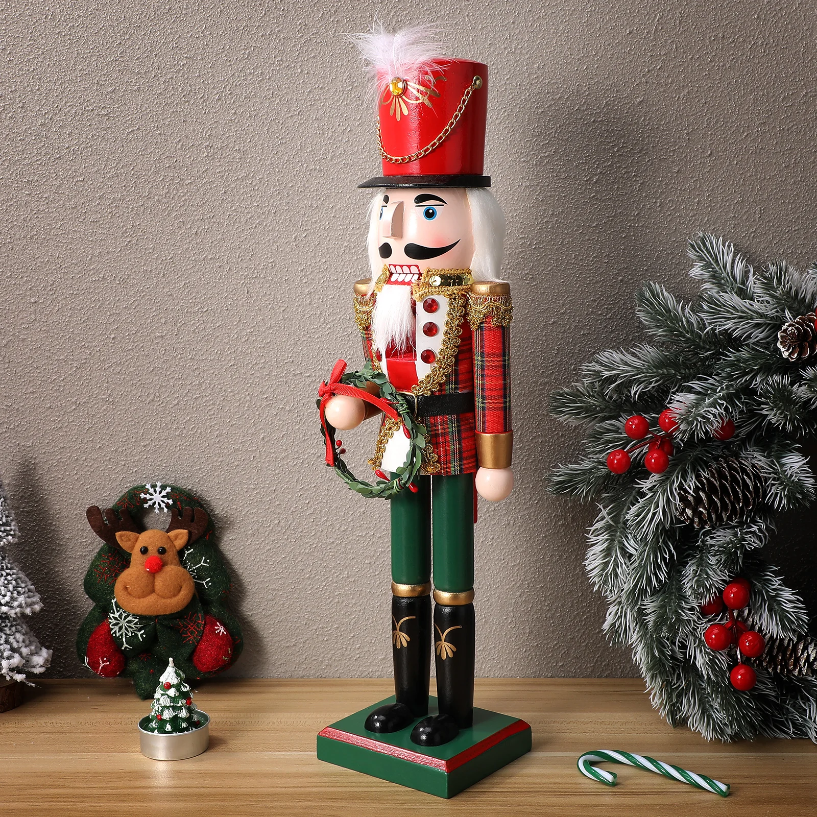 

Soldier Nutcracker Christmas Decor 38CM Red Body Wooden Craftsmanship Expertly Carved Traditional Symbol Intricate