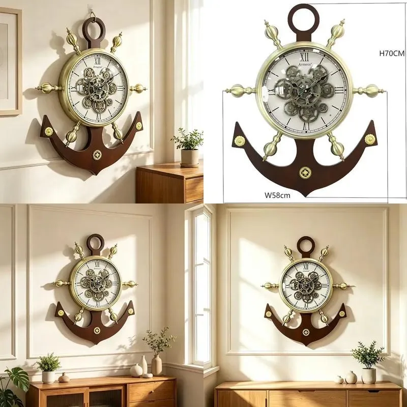 Creative Sailing Ship Wood Metal Quartz Wall Clock Custom Home Interior Decoration Factory Wholesale