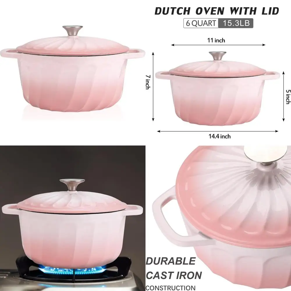 

Heavy-Duty 6 Quart Cast Iron Dutch Oven Pot, Perfect for Bread Baking and Braising, Ideal for Cooking and Baking with Lid