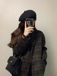 Retro Plaid Woolen Coat For Women, Autumn And Winter Suit Collar, Fashionable High-End Thick Short Suit Top