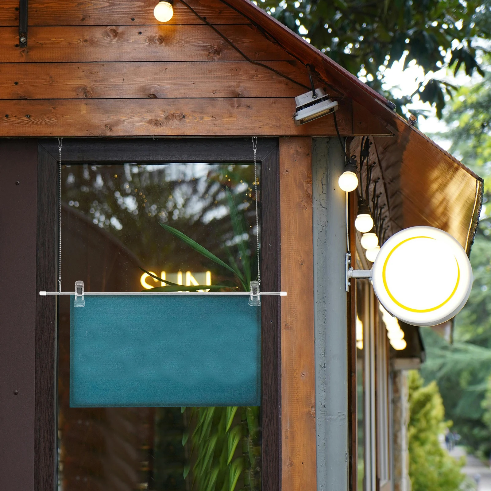 

Advertising Poster Clamp Pole Set Heavy Duty Construction Easy Install for Hanging Scrolls Prints Fabrics Wall Art Decoration