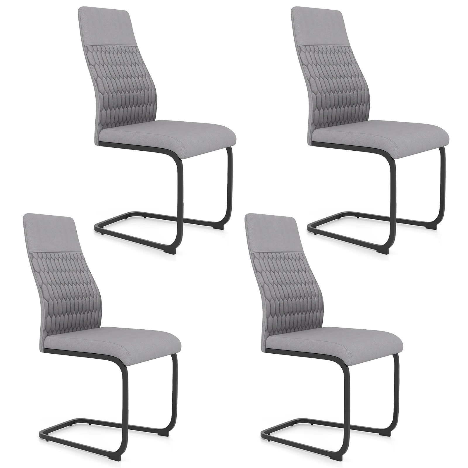 Juego de 4 Sillas de Comedor Tapizadas con Respaldo Alto, Base Metálica en Forma de U, Base Antideslizante, Sillas de Comedor sin Brazos