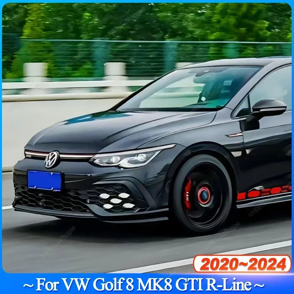 Car Front Bumper Fog Lamp Grille Cover Canard For VW Golf 8 MK8 GTI R-Line 2020-2024 Gloss Black Body Kits Tuning