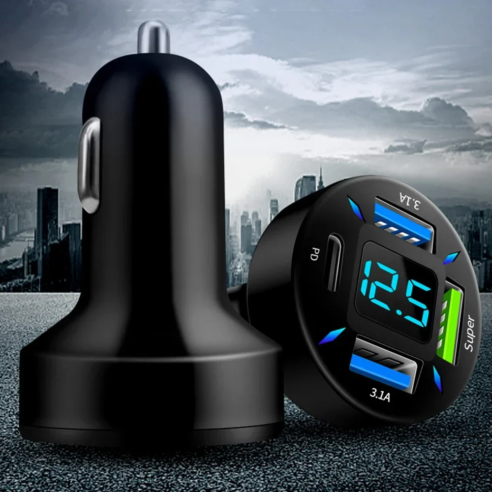 USB Car Charger 4 Ports Fast Charging PD Quick Charge 3.0 USB C Car Phone Charger Adapter For iPhone 13 12 Xiaomi Samsung