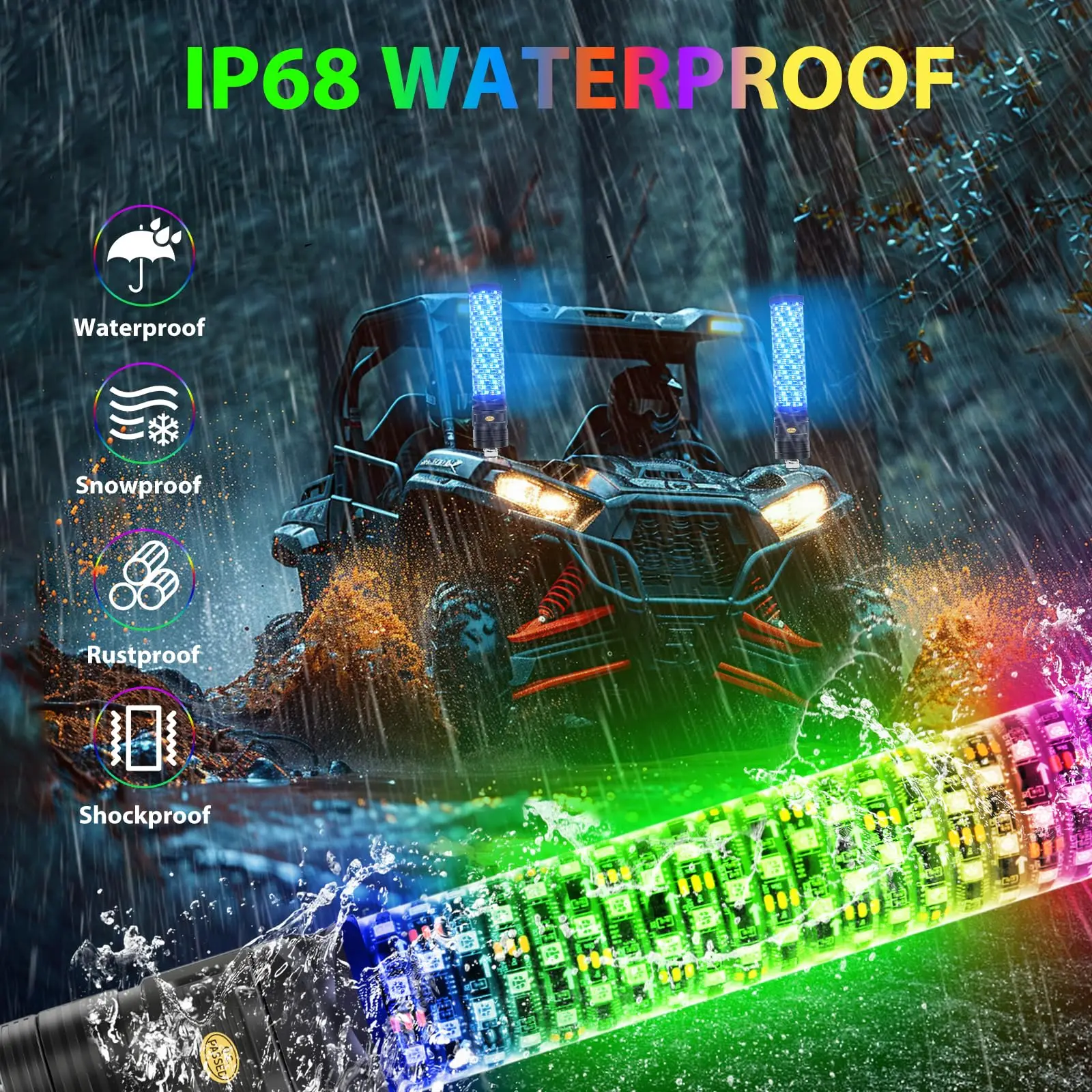 2PCS 1FT موٹی ایل ای ڈی وہپ اسپائرل چیزنگ آر جی بی فیٹ وہپ لائٹس برائے اے ٹی وی کین ایم پولارس فار اسپائرل ایل ای ڈی وہپ لائٹس