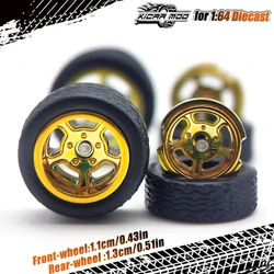 1/64 Model Car Wheels with Rubber Detachable Tires Five Spoke 2 Refitting Parts for Hot Wheels Matchbox D:11mm+13mm 1 Set