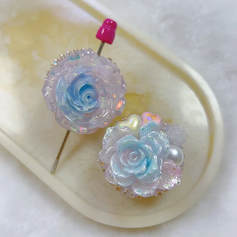 Fancy Beads Pastel 3D Rose Resin Loose Beads Rhinestone Pearl Spacer Beads DIY Bracelet Keychain Jewelry Making Supplies
