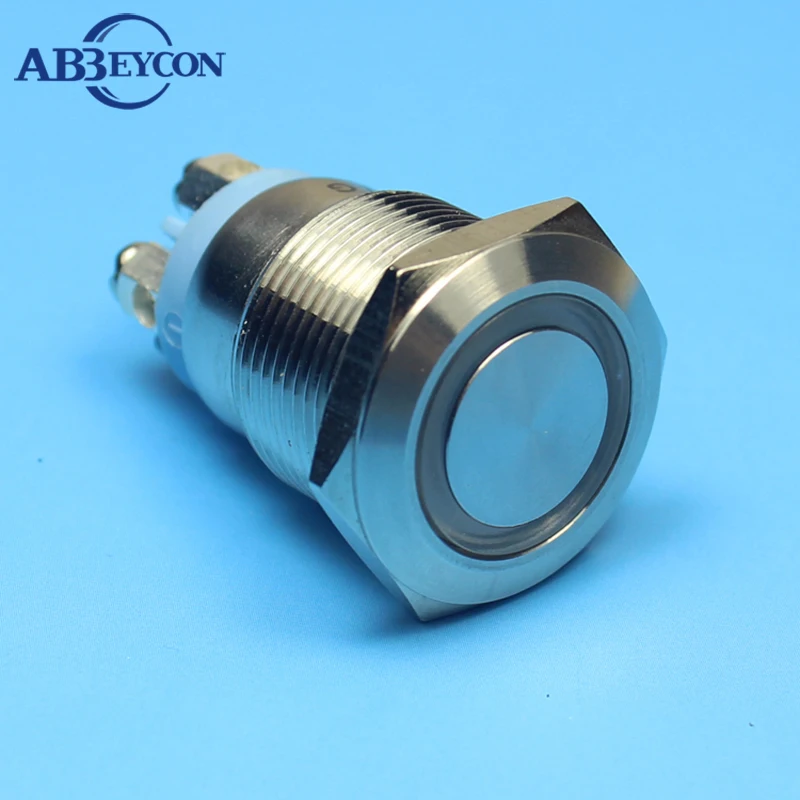 ABBEYCON Screw Wiring Terminal Metal Push Button Switch 12v LED Ring Illuminated 1NO Push Button Switches 19mm led switch