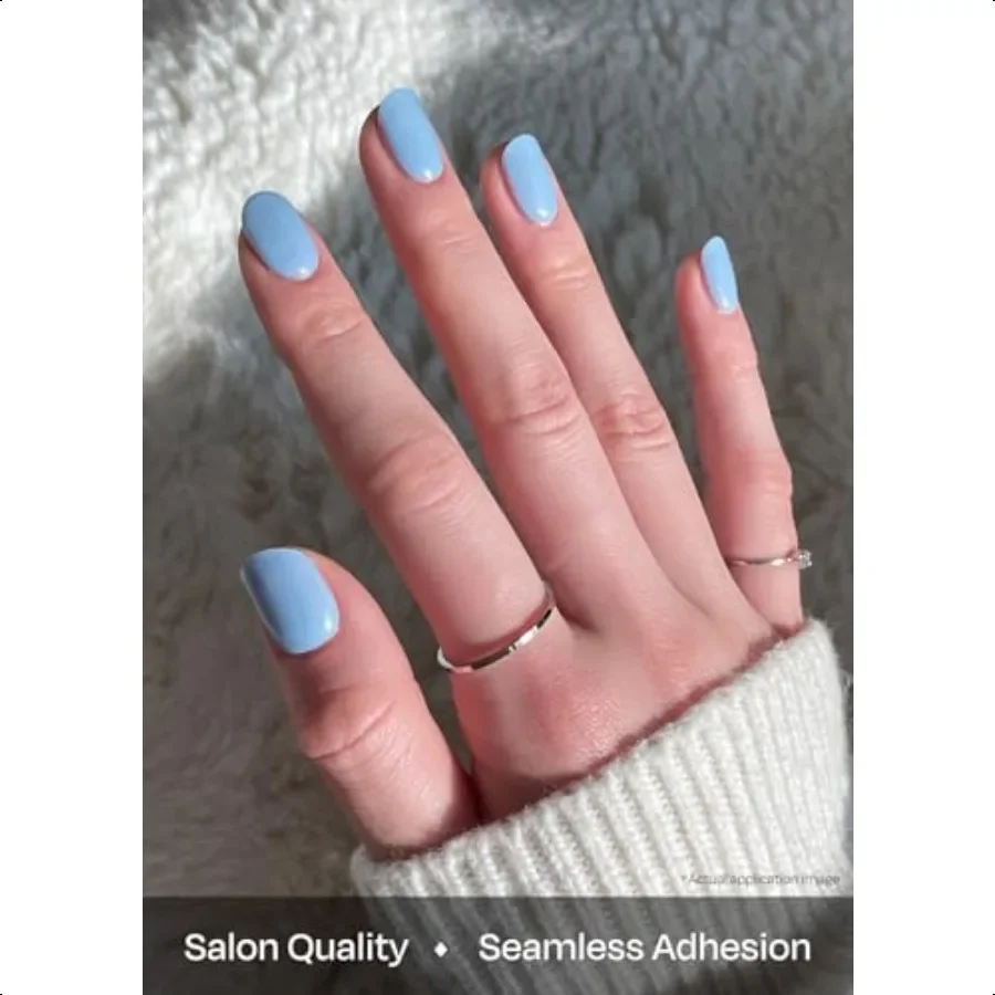 세미 큐어드 젤 네일 스트립 N 크림 스카이 블루 솔리드, 모든 UV LED 램프와 호환, 살롱 품질, 오래 지속, 간편하게 붙이고 벗길 수 있음