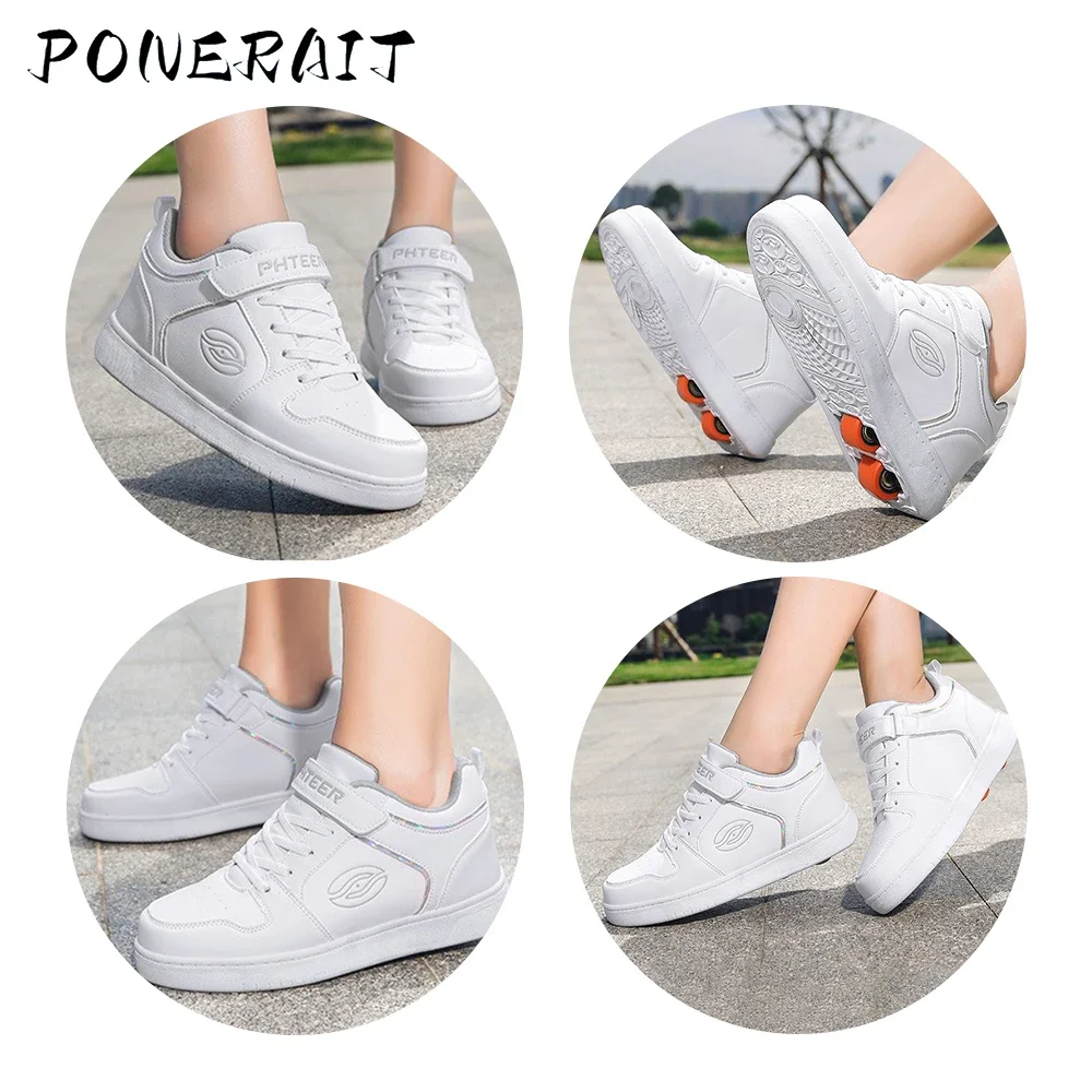 Children's Two-wheeled Luminous Sports Shoes Invisible Wheels LED Light Skates Teenagers Deformed Sports Shoes Walking Tool