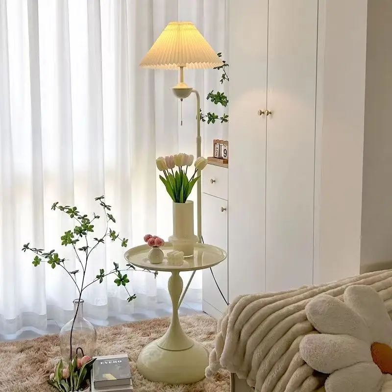 

Cream wind floor lamp, a few shelves next to the sofa in the living room, decorative atmosphere lamp, bedroom bedside table