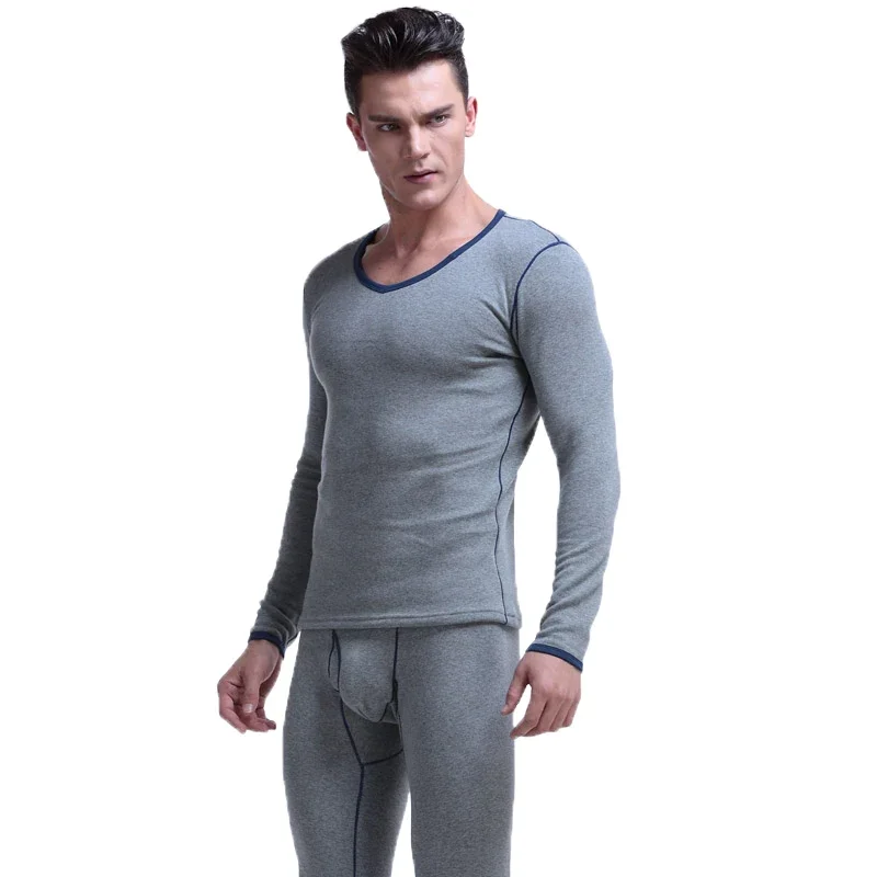 

Autumn and winter men's thick and fleece V-neck cold-proof tight youth cotton sweater long Johns thermal underwear set