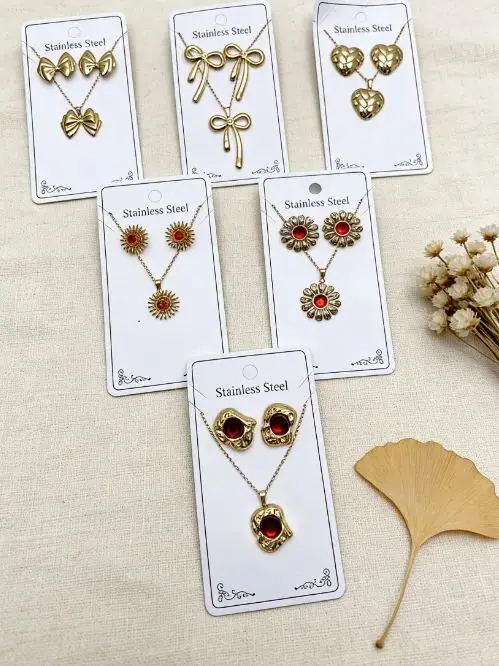 Ohrringe, Halskette für Damen, Schmuckset, zierliche Schleife, Ohrstecker, trendige hypoallergene Outfits, Accessoires, Urlaubsschmuck, Geschenke für