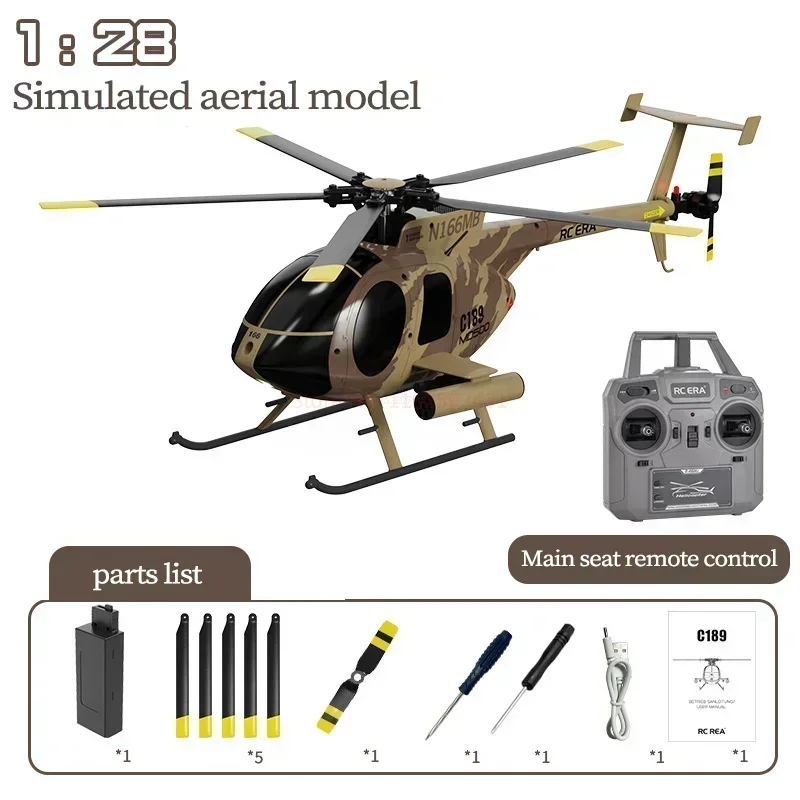 Rc Era 1:28 C189 Bird Rc Helicopter Tusk Md500 Dual Brushless Simulation Model 6-Axis Gyro Simulation Model Toys Boy Gift