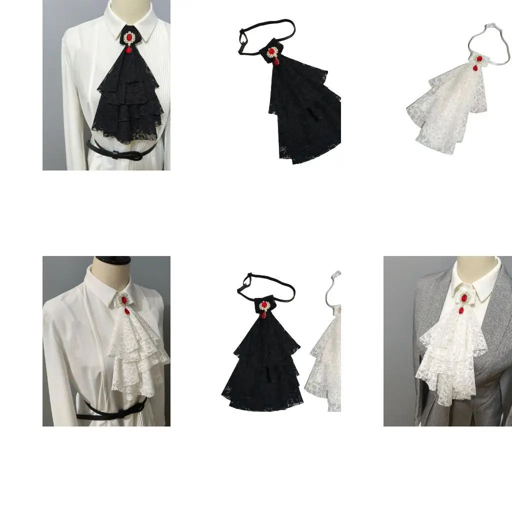 

39BD Women Multilayer Lace Ruffle Faux Collar Gothic Victorian Detachable Lace Jabot