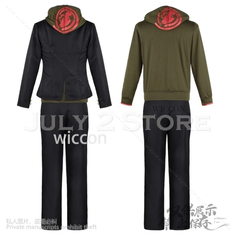 Anime Super Naegi Makoto Danganronpaaa Cosplay chaqueta verde y negra pantalones Cutecore uniforme pelucas para fiesta de Halloween disfraz