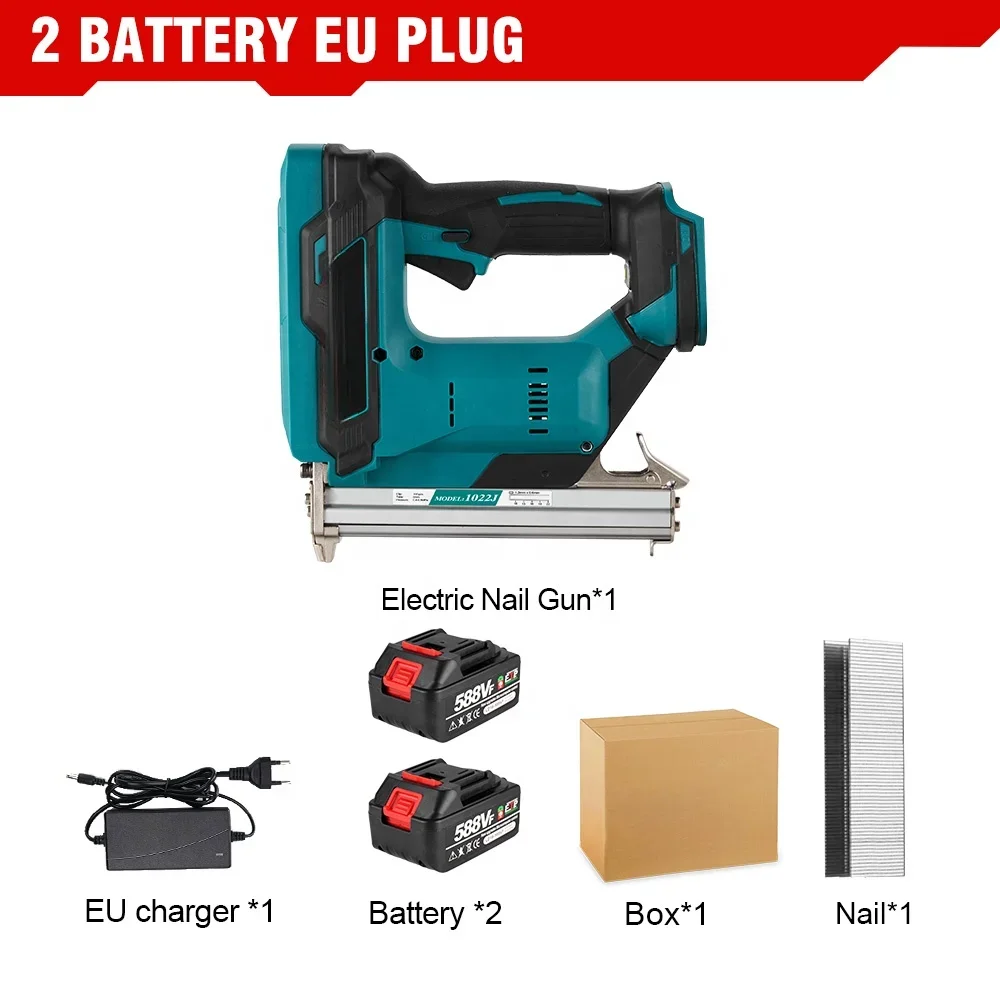 

z Cordless 2Gear Brushless Electric Nail Gun 1022J U Stapler Nailer With 1 Set Nails woodworking Power Tool For Makita 18V Batt