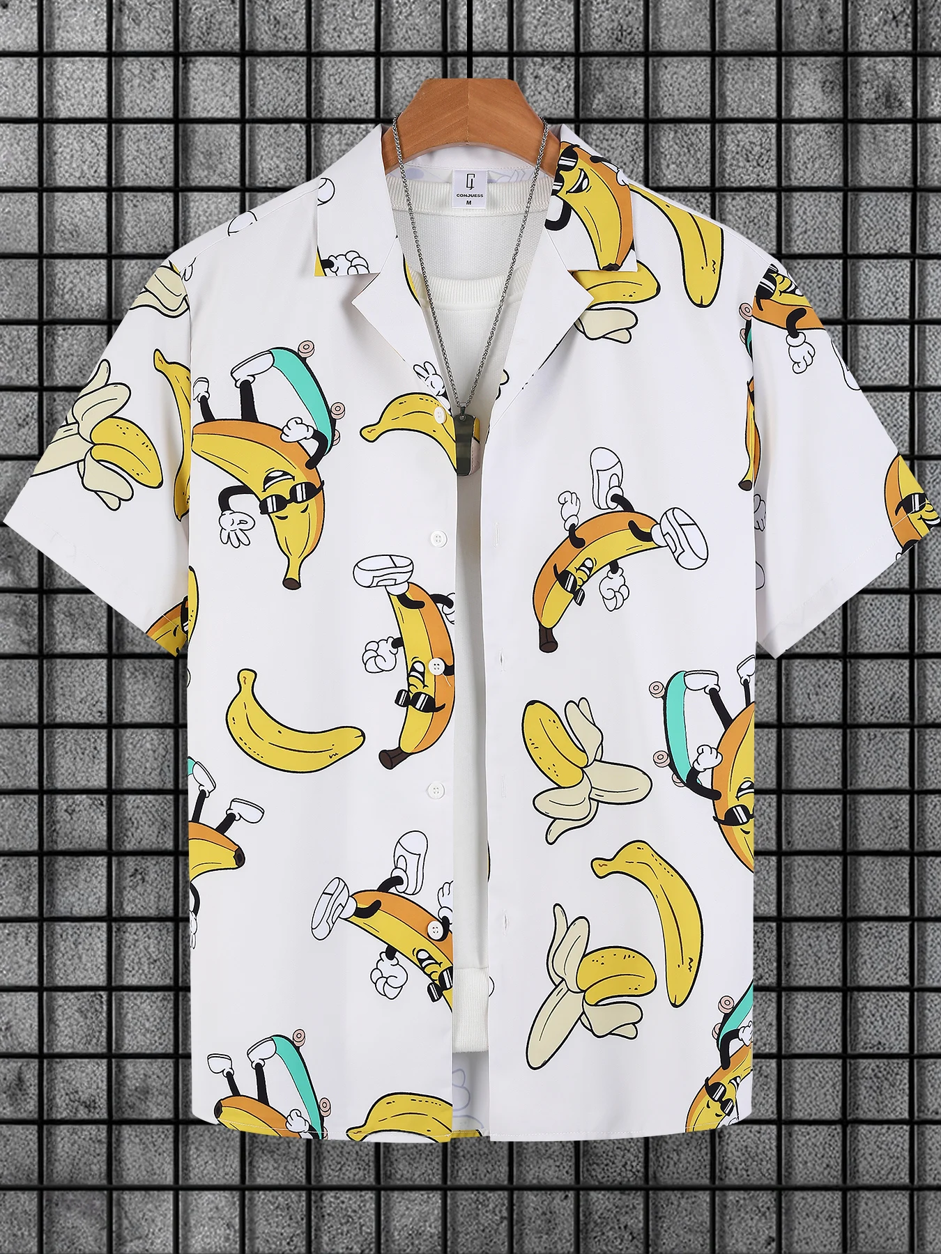 

Men's Funny Banana Man Skate Print Short Sleeve Shirt Summer Hawaiian Style Loose Casual Top