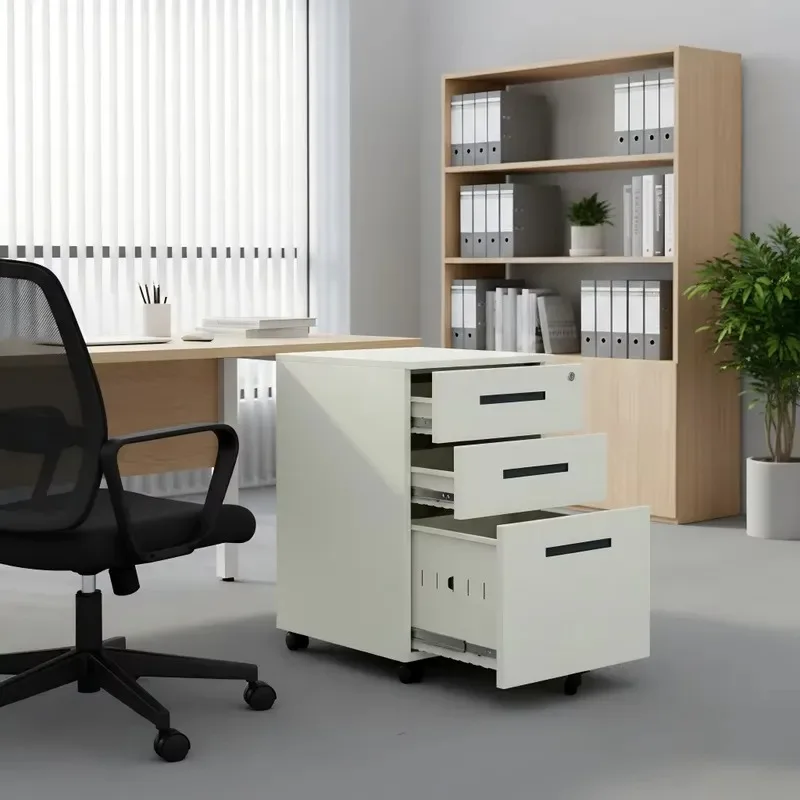Steel Mobile 3 Drawer Office Filing Cabinet with Central Lock and Casters 45cm Long for Home Business Storage