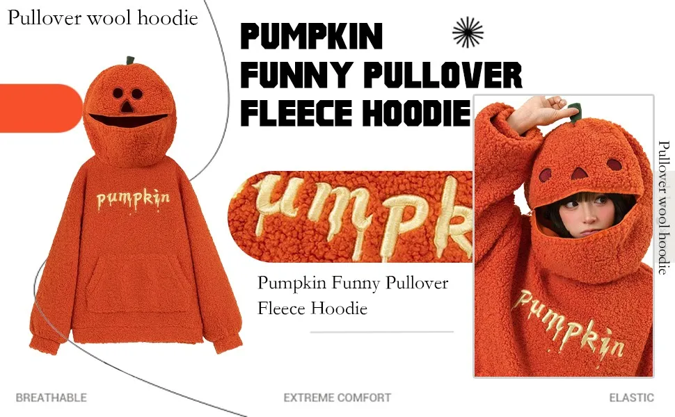 Halloween Pumpkin Costume Women\'s Round Neck Hooded Long Sleeve Sweatshirt Double-Faced Fleece Cute cushaw cosplay costume