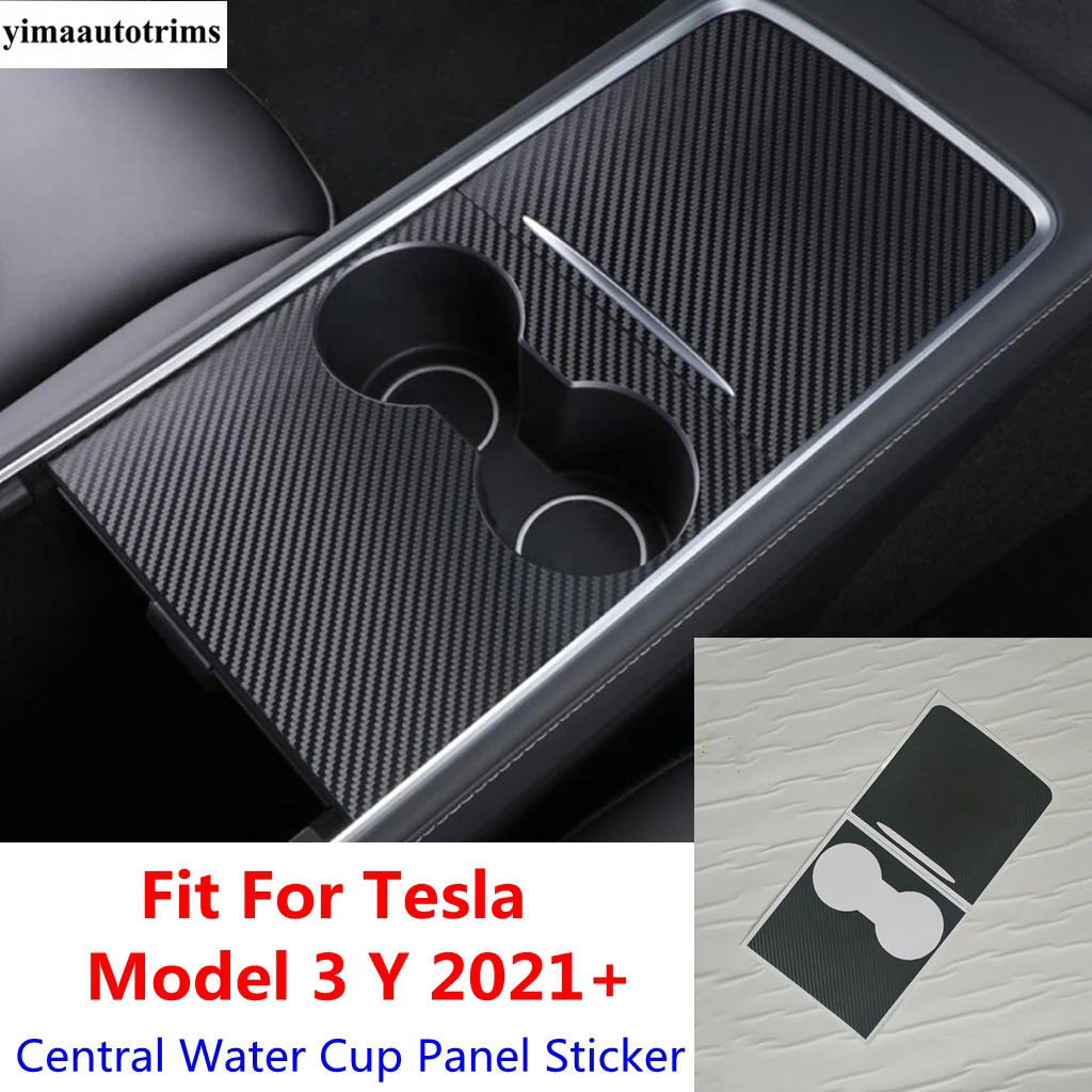 

Center Control Front Water Cup Panel Stickers Film Decoration For Tesla Model 3 Y 2021 2022 Black / White Accessories Interior