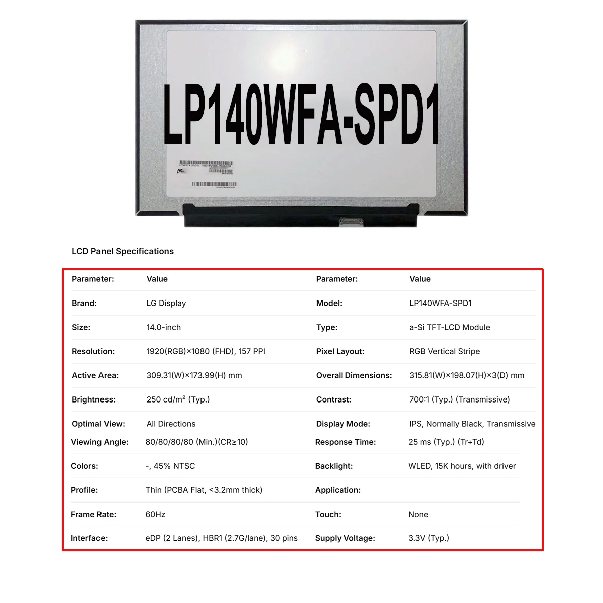 Layar Monitor LCD Laptop Grosir 14 inci Tipis NV140FHM N4U LP140WFA SPD1 LP140WFA SPC1 LP140WFA SPD4 LP140WFA SPF2