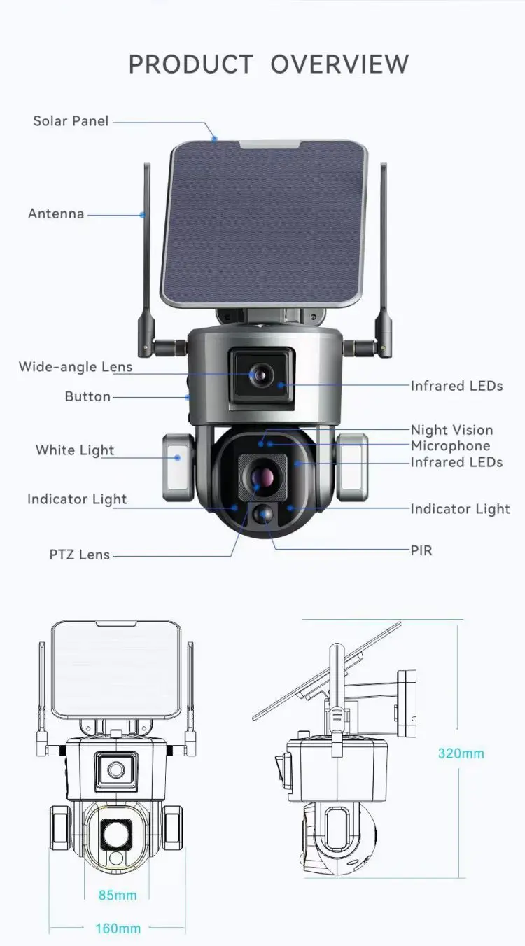 

Dual Lens Wifi Solar Powered Camera 4g Sim Card Ptz Ip Camera Outdoor 4g Solar Dual Security Camera 10x Zoom Ultra Hd 4k