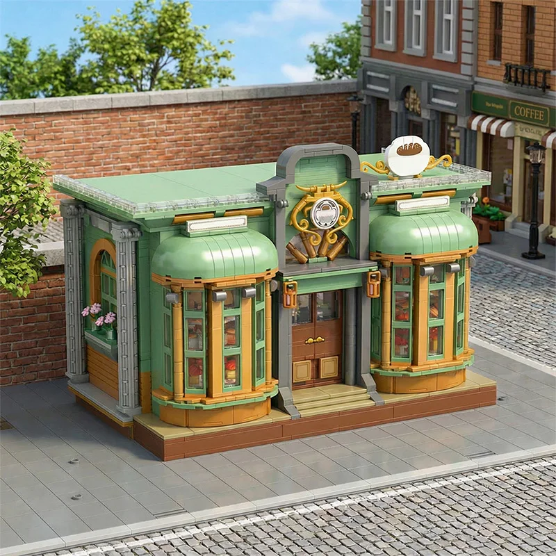 ヨーロッパスタイルのベーカリー LED照明付き ハウス モジュール式建物 ブロック シティアーキテクチャ ブリックモデルキット 大人 子供 ギフト 2014PCS