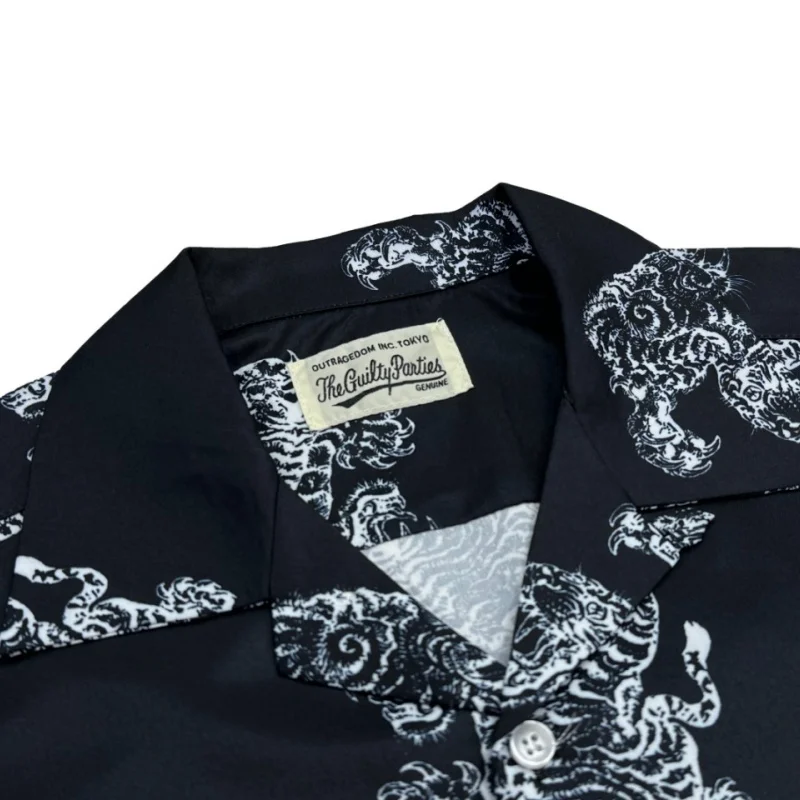 Black Autumn Winter WACKO MARIA Full Print Cloud Tiger Hawaiian Long Sleeve Shirt New Hip Hop Casual Hawaiian Shirt