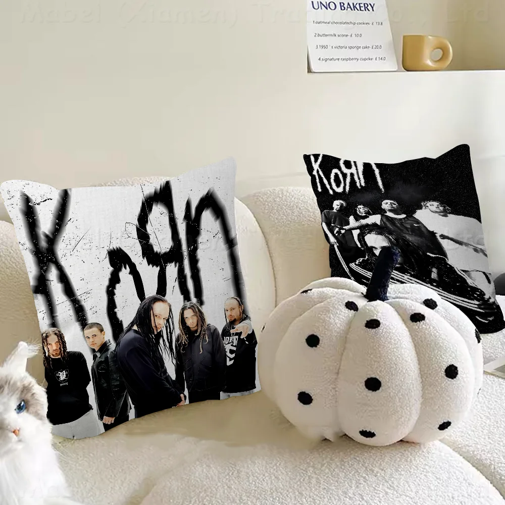 K-korn-Rock Band MusicPillow Covers Cartoon Sofa Decorative Home Double-sided Printing Short Plush Cute Cushion Cover