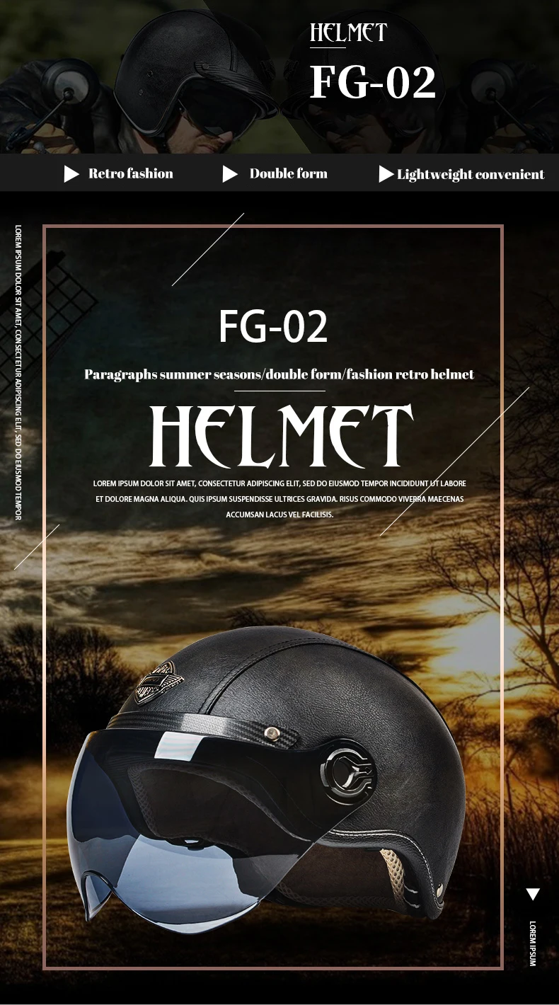 Ad Retro Motorrad helme mit Harley Visier Leder helm für Mann Elektromotor rad Vintage geschützte Motors icherheits kappe – Detail 7