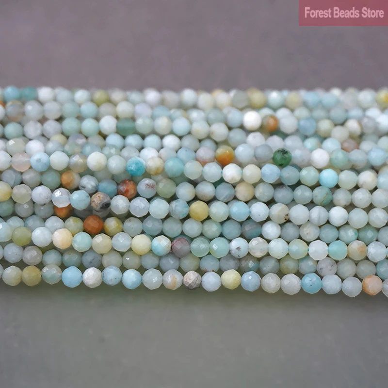 2/3/4/5mm Natural Faceted Mixed Amazonite Round Loose Beads DIY Charms Bracelet Necklace Earrings for Jewelry Making 15\'\' Strand