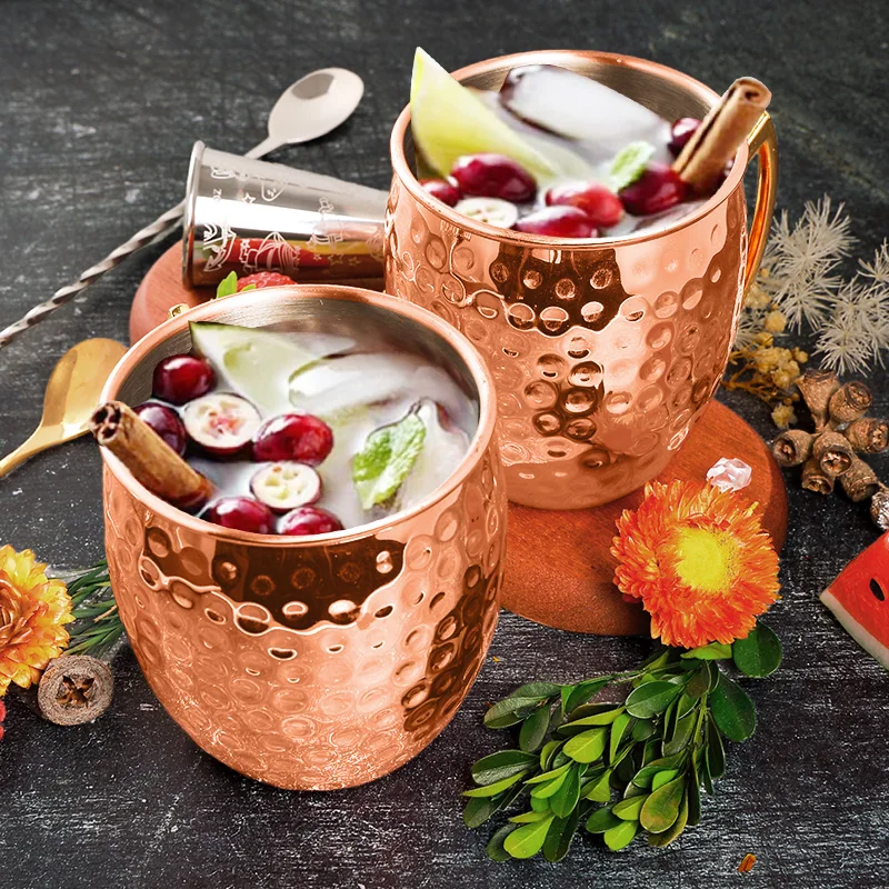 

Moscow Mule Stainless Steel Mugs Metal Anti-fall Beer Cup Copper Plated Hammered Mug Cocktai Wine Champagne Party Bar Drink Cups