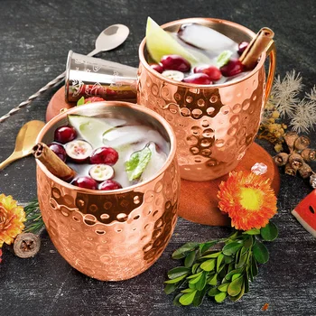 Moscow Mule Stainless Steel Mugs Metal Anti-fall Beer Cup Copper Plated Hammered Mug Cocktai Wine Champagne Party Bar Drink Cups 1