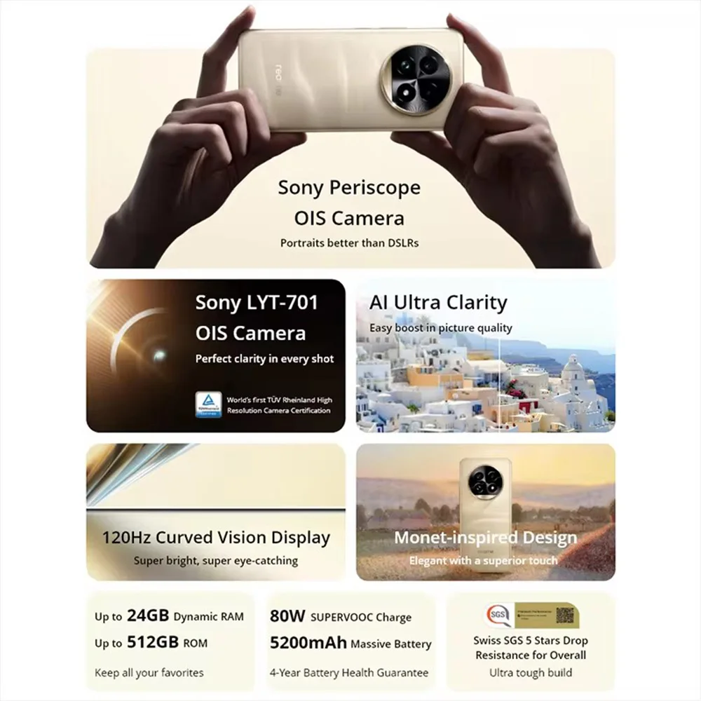 Versión Global realme 13 Pro plus 5G Smartphone Snapdragon 7s Gen 2 realme 13 Pro Plus Cámara de 50MP 5200mAh 80W Batería NFC OTG