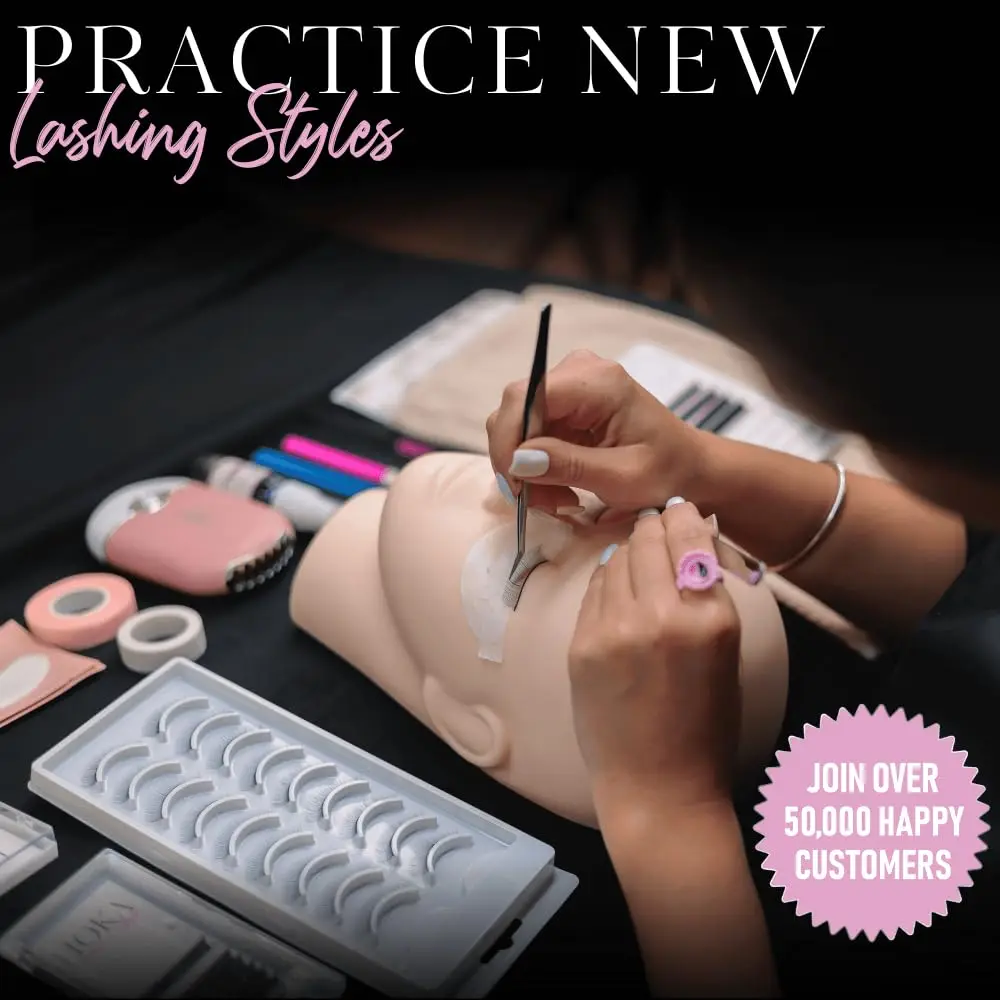 Complete Eyelash Extension Kit with Training Course & Certification, Includes Practice Mannequin Head, Tools for Beginners