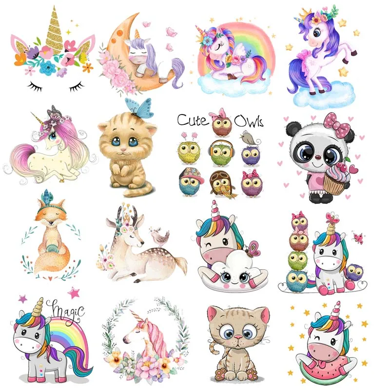 Unicorn Cartoon Iron On Patches Heat Transfers Fashion DIY Vinyl Thermal Stickers Appliques Patches For Clothing