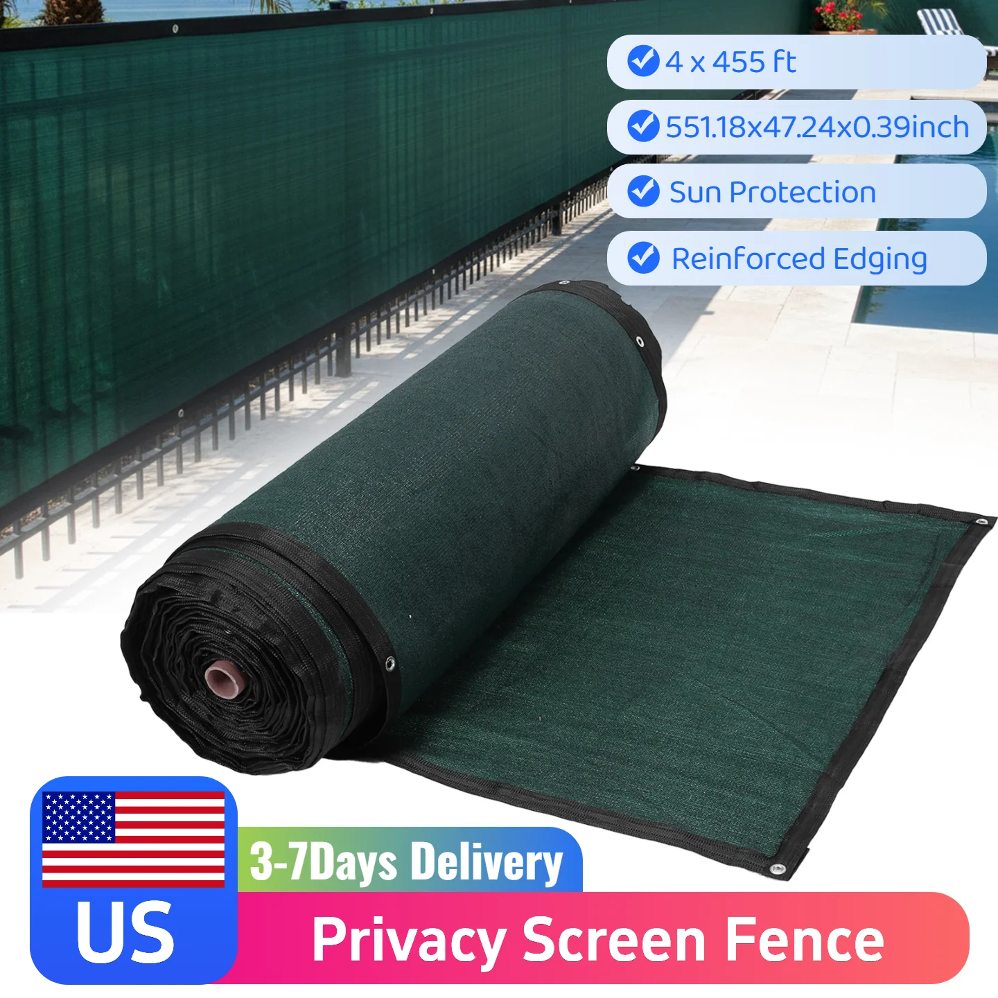 

Затеняющая сетка для ограждений 1,22 м x 138 м, 90% затенения, с усиленными креплениями и металлическими люверсами для террасы, улицы, двора, патио