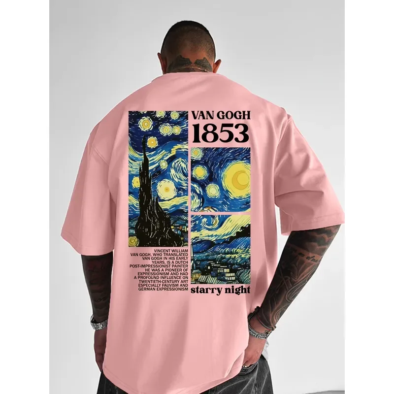 Van Gogh Starry Night Print on 100 Cotton Mens T Shirt Great for Summer Streetwear and Casual Art Inspired Outings